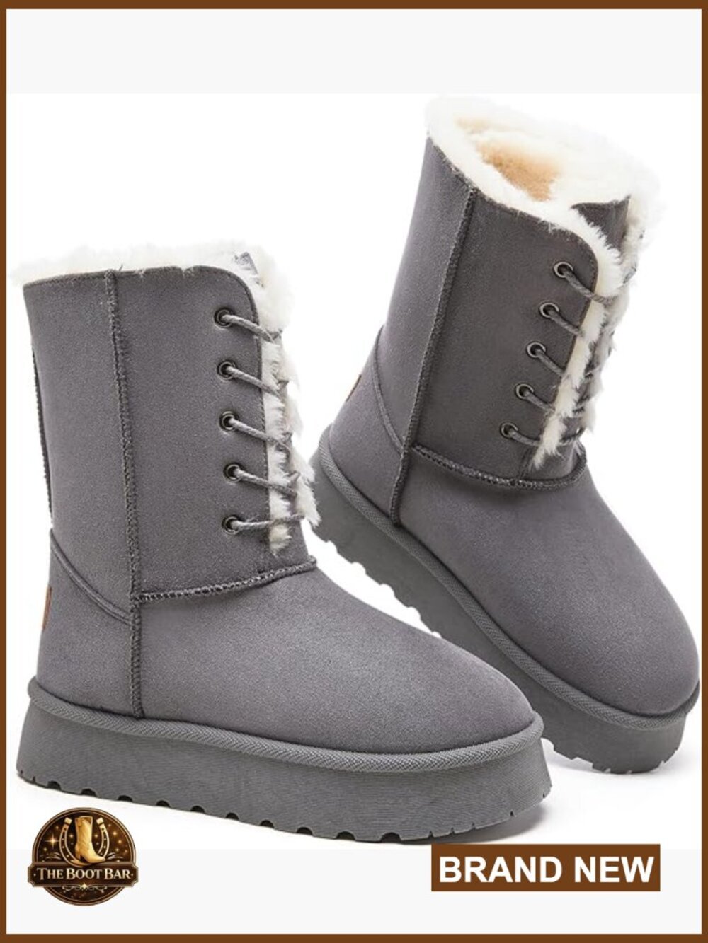 Women's Suede Platform Snow Boots Fur Lined Lace-Up Mid-Calf Winter Boots